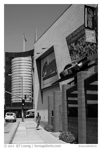 Petersen Automotive Museum and Los Angeles County Museum of Art. Los Angeles, California, USA (black and white)