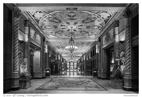 Millenium Biltmore Hotel interior. Los Angeles, California, USA (black and white)