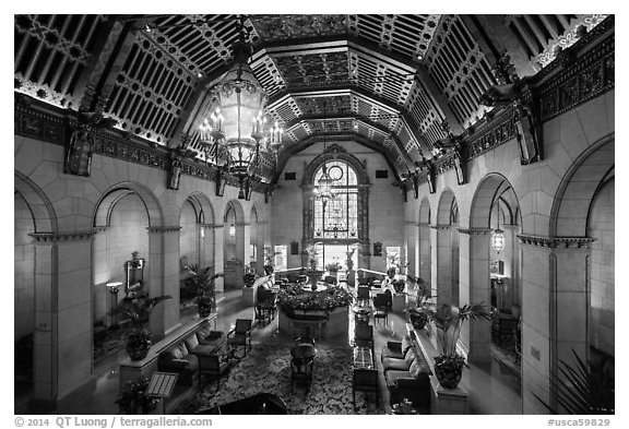 Millenium Biltmore Hotel lounge. Los Angeles, California, USA (black and white)