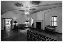 Historic Red tile passageway, La Arcada. Santa Barbara, California, USA ( black and white)