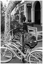 Bicycle on sidewalk. Santa Barbara, California, USA ( black and white)