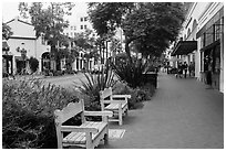 Red tile sidewalk, State Street. Santa Barbara, California, USA ( black and white)