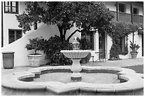 Fountain in courtyard of Historic Paseo. Santa Barbara, California, USA ( black and white)