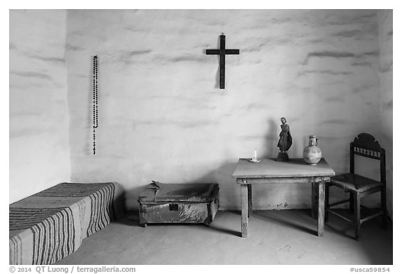 Room, El Presidio de Santa Barbara. Santa Barbara, California, USA (black and white)