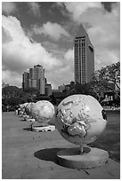 Globes, embarcadero. San Diego, California, USA ( black and white)