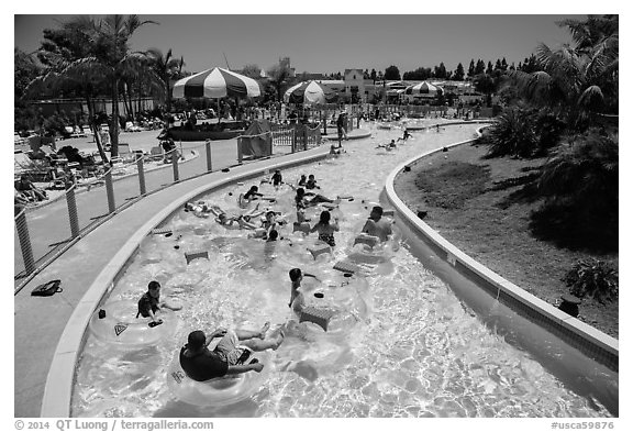 Floating in waterpark, Legoland, Carlsbad. California, USA (black and white)