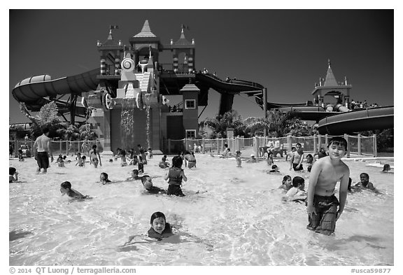 Waterpark and slides, Legoland, Carlsbad. California, USA (black and white)