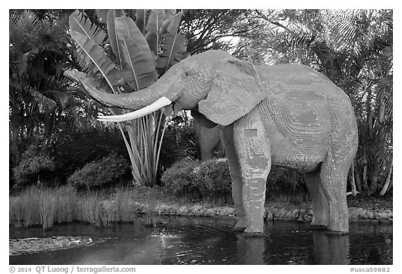 Life-size elephant, Legoland, Carlsbad. California, USA (black and white)