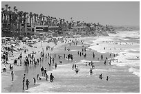 Crowded beach in summer, Oceanside. California, USA ( black and white)