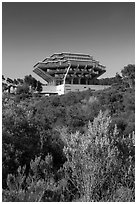 Geisel Library seen from parkland, UCSD. La Jolla, San Diego, California, USA ( black and white)