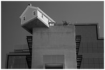 House called Fallen Star sitting atop building, University of California. La Jolla, San Diego, California, USA ( black and white)