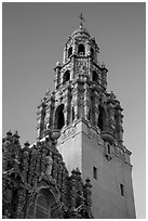 Museum of Man tower at sunset. San Diego, California, USA ( black and white)