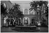 Casa de Balboa mauresque courtyard at dusk. San Diego, California, USA ( black and white)