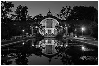Botanical Building and reflection at night. San Diego, California, USA ( black and white)
