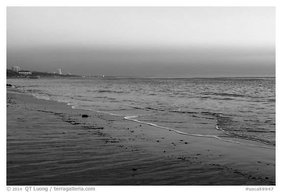 Beach at sunset, Malibu. Los Angeles, California, USA (black and white)