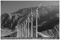 Wind turbines and mountains, San Gorgonio Pass. California, USA ( black and white)