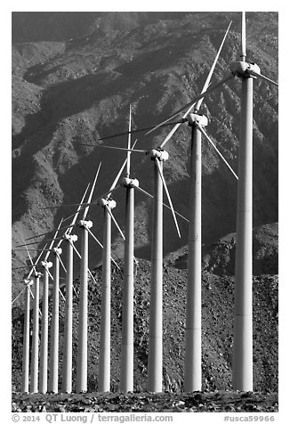 Wind power turbines, San Gorgonio Pass. California, USA (black and white)