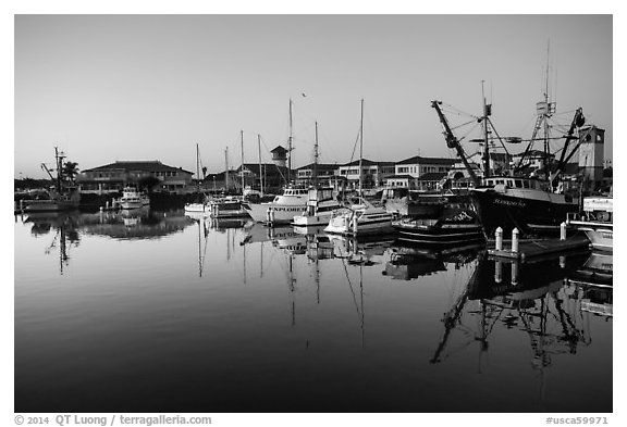 Ventura harbor at dawn. California, USA (black and white)