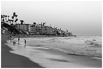 Beachfront at sunset. Laguna Beach, Orange County, California, USA ( black and white)