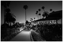 Restaurant near park at night. Laguna Beach, Orange County, California, USA ( black and white)