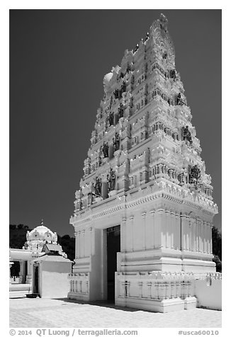 Temple in traditional South Indian style, Calabasas. Los Angeles, California, USA (black and white)