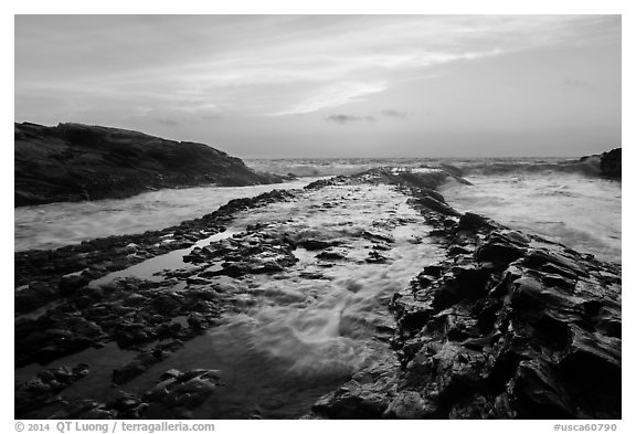 Rocky rib at sunset, Montana de Oro State Park. Morro Bay, USA (black and white)