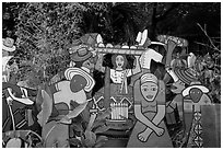 Painted cutouts in garden. Big Sur, California, USA ( black and white)