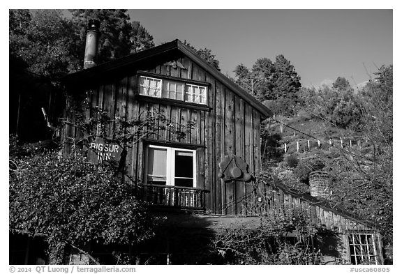 Big Sur Inn facade. Big Sur, California, USA (black and white)