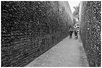 Alley lined with chewed gum left by passers-by. California, USA ( black and white)