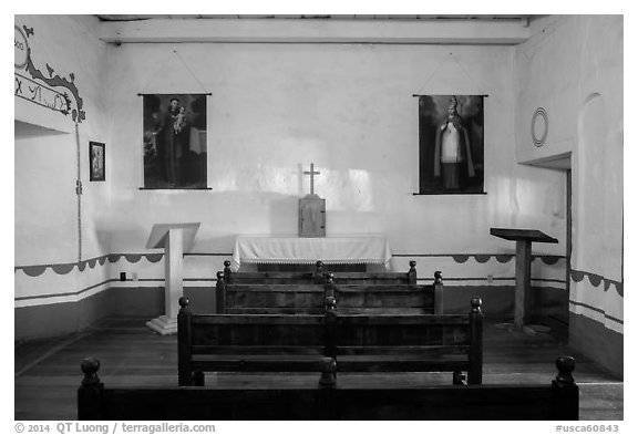 Chapel interior, Mission San Juan Bautista. San Juan Bautista, California, USA (black and white)