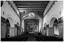 Church interior, Mission San Juan Bautista. San Juan Bautista, California, USA ( black and white)