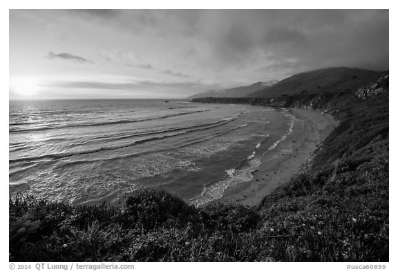 Sun setting, Sand Dollar Beach. Big Sur, California, USA (black and white)