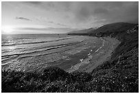 Sun setting, Sand Dollar Beach. Big Sur, California, USA ( black and white)