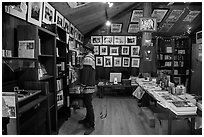 Visitor browsing, Henry Miller Memorial Library. Big Sur, California, USA ( black and white)