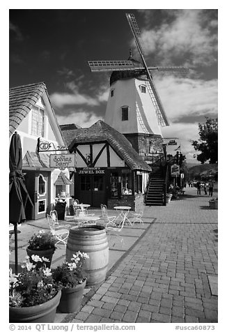 Bakery and windmill. Solvang, California, USA (black and white)