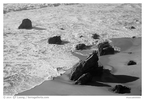 Surf, rock, and beach, Garrapata state park. Big Sur, California, USA (black and white)