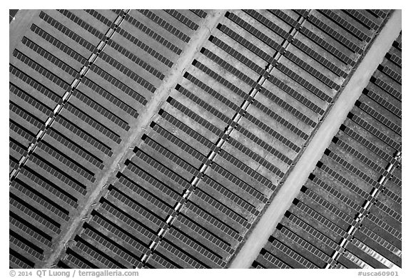 Aerial view of photovoltaic power station. San Jose, California, USA (black and white)