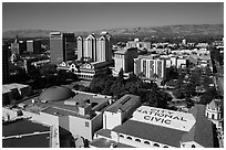 Aerial view of dowtown, City National Civic, and Plaza Cesar Chavez. San Jose, California, USA ( black and white)
