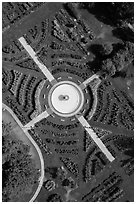 Aerial view of Rose Garden and fountain. San Jose, California, USA ( black and white)