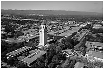 Aerial view of Hoover Tower and campus. Stanford University, California, USA ( black and white)