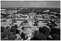 Aerial view of Memorial Church, Main Quad, and Oval. Stanford University, California, USA ( black and white)