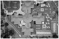 Aerial view of Silver Oak school roofs and courtyards. San Jose, California, USA ( black and white)