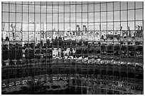 Aerial view of building with multiple glass walls. San Jose, California, USA ( black and white)