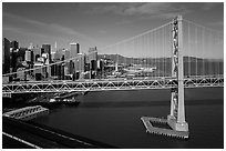 Aerial view of Bay Bridge and Embarcadero. San Francisco, California, USA ( black and white)