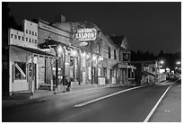 Iron Door Saloon and Groveland main street at night. California, USA ( black and white)
