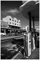 Gas pumps and street, Truckee. California, USA ( black and white)