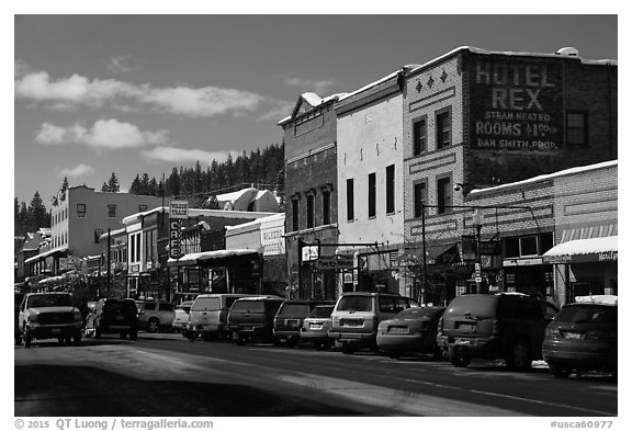 Main street in winter, Truckee. California, USA (black and white)