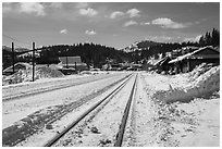 Railroad tracks in winter, Truckee. California, USA ( black and white)