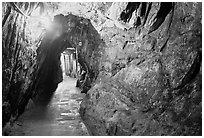 Mine gallery carved in rock, Gold Bug Mine, Placerville. California, USA ( black and white)