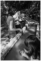 Visitors panning for gold, Gold Bug Mine, Placerville. California, USA ( black and white)